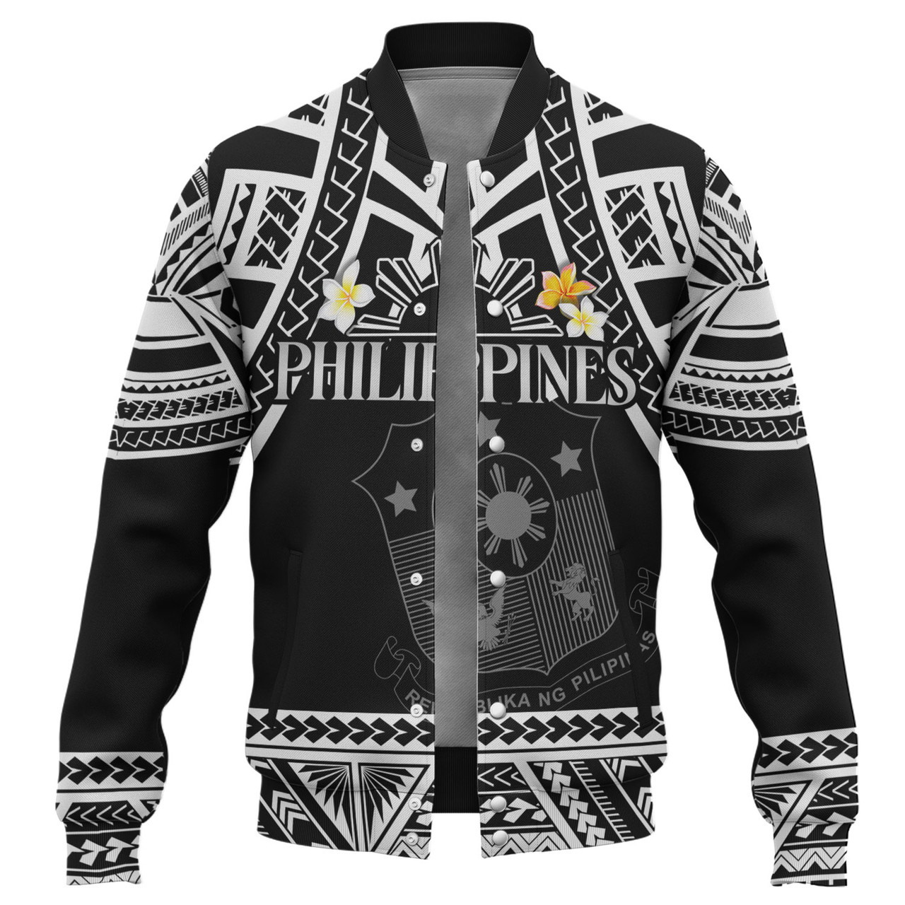 Philippines Filipinos Custom Personalised Baseball Jacket Filipinos Plumeria Flowers Mix Tribal Patterns