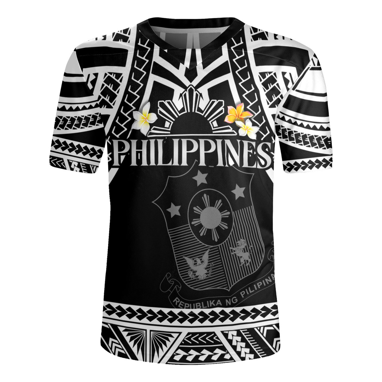 Philippines Filipinos Custom Personalised Rugby Jersey Filipinos Plumeria Flowers Mix Tribal Patterns