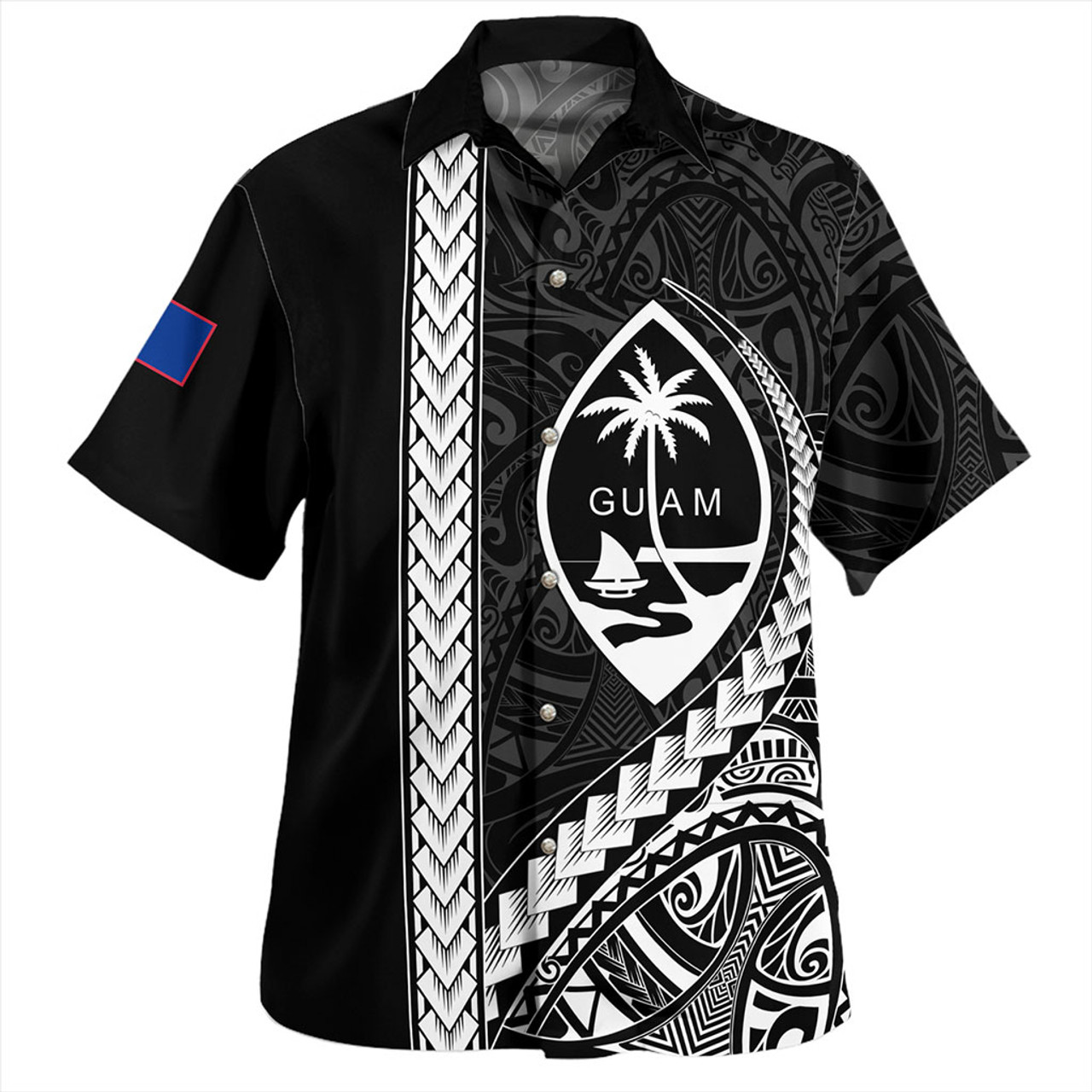 Guam Hawaiian Shirt Tribal Micronesian Coat Of Arms Gray