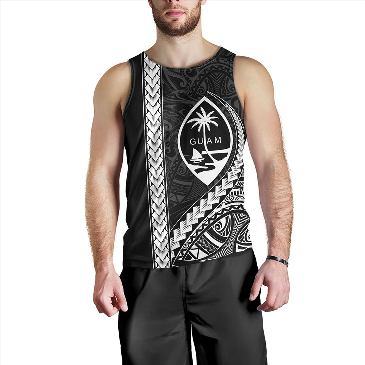 Guam Tank Top Tribal Micronesian Coat Of Arms Gray