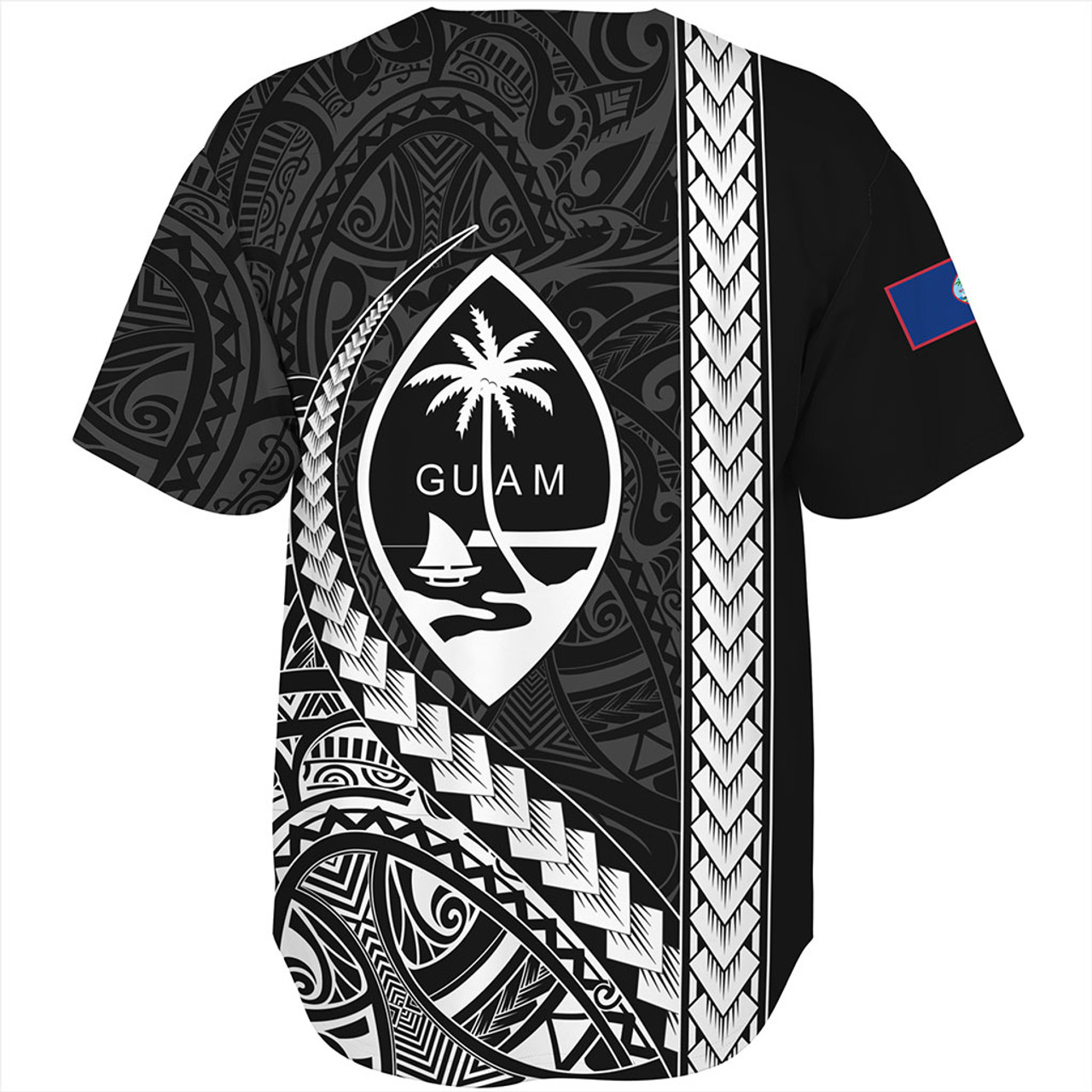 Guam Baseball Shirt Tribal Micronesian Coat Of Arms Gray