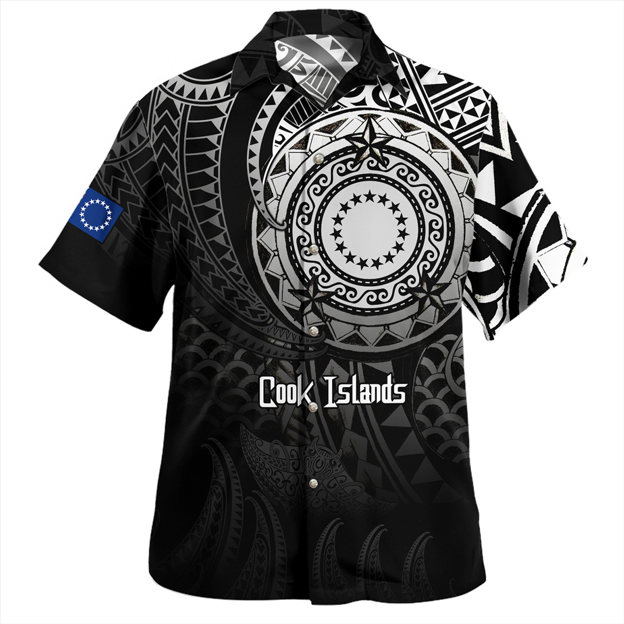 Cook Islands Hawaiian Shirt Pearl Of The Pacific Black Polynesian Tattau