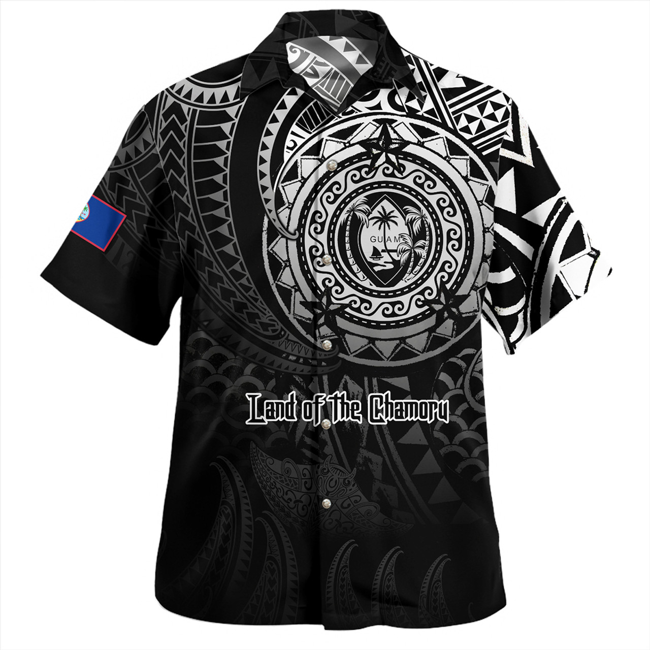 Guam Hawaiian Shirt Pearl Of The Pacific Black Polynesian Tattau