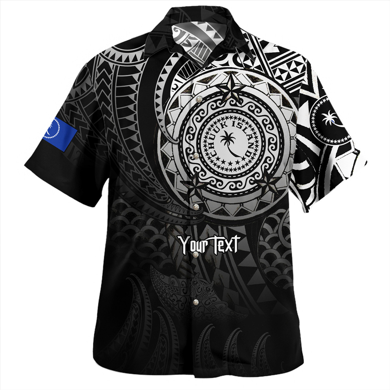 Chuuk State Hawaiian Shirt Pearl Of The Pacific Black Polynesian Tattau