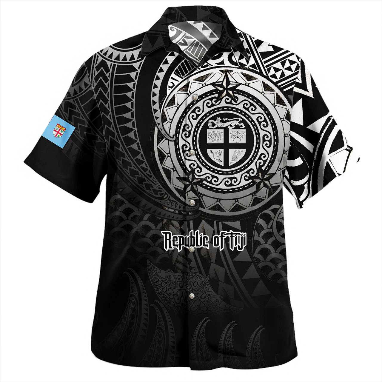 Fiji Hawaiian Shirt Pearl Of The Pacific Black Polynesian Tattau
