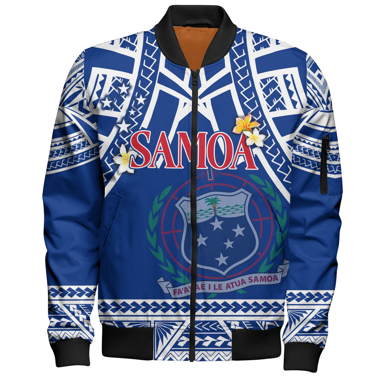 Samoa Custom Personalised Bomber Jacket Polynesian Plumeria Flowers Mix Tribal Patterns