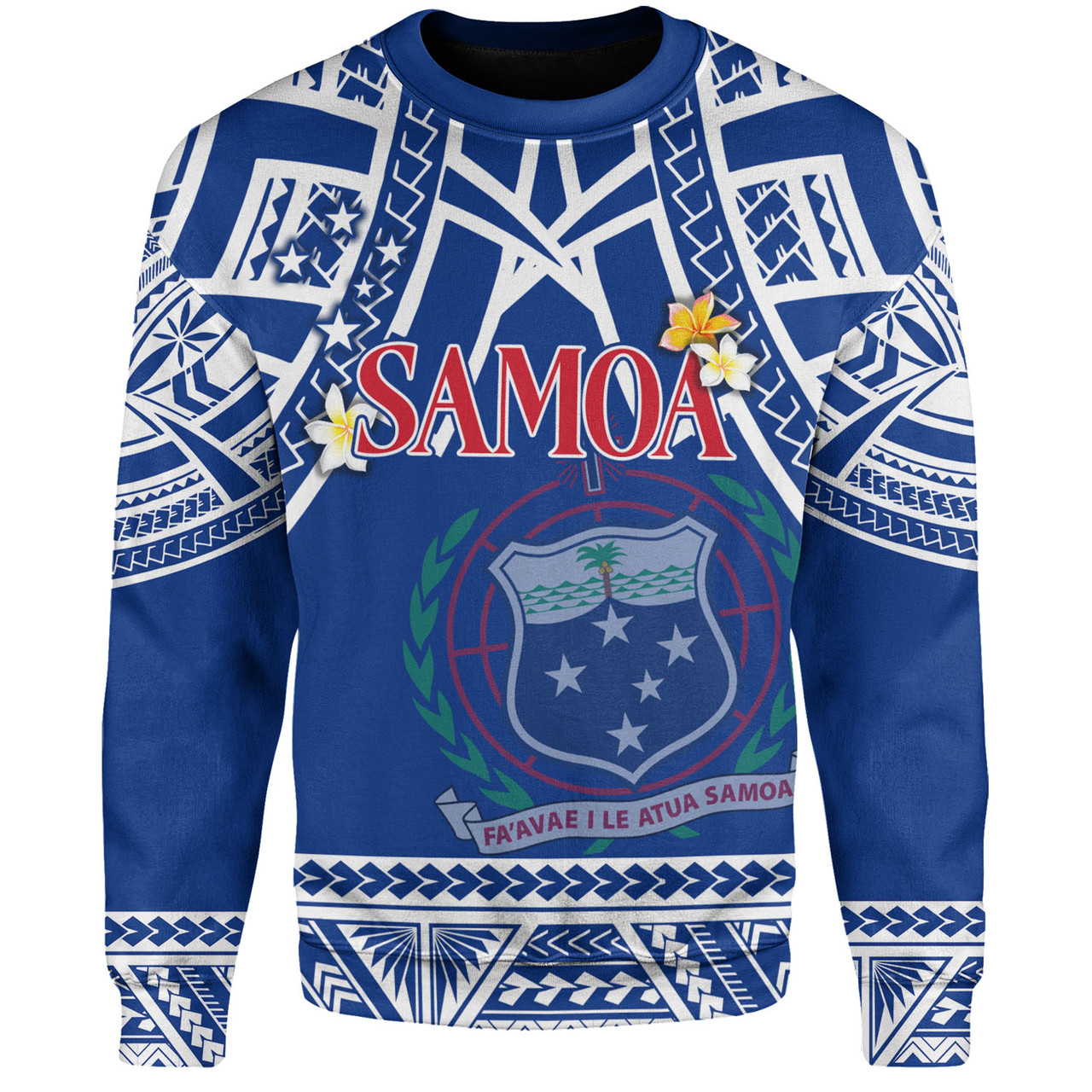 Samoa Custom Personalised Sweatshirt Polynesian Plumeria Flowers Mix Tribal Patterns