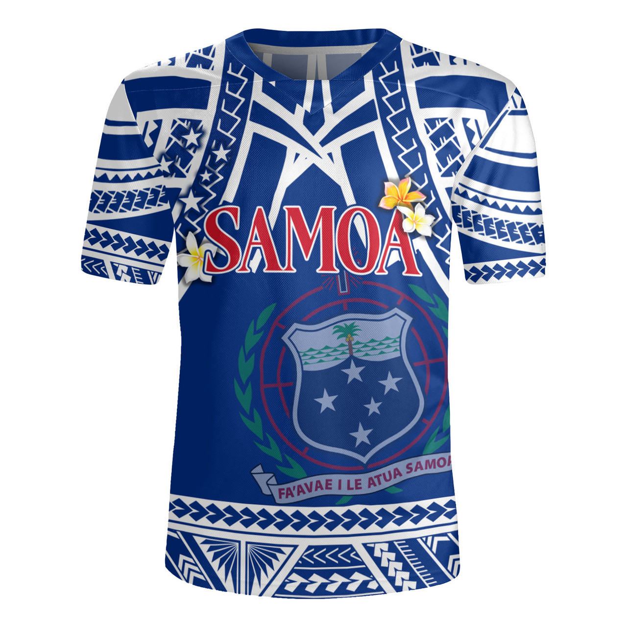 Samoa Custom Personalised Rugby Jersey Polynesian Plumeria Flowers Mix Tribal Patterns