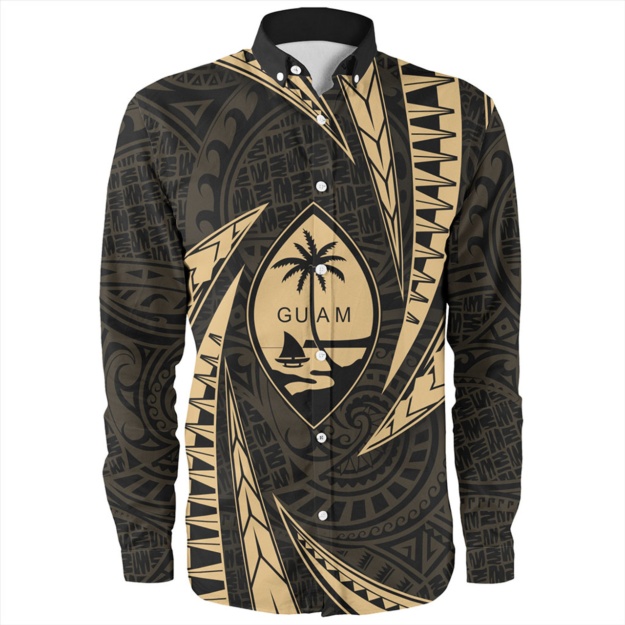 Guam Long Sleeve Shirt Micronesian Tribal Wave