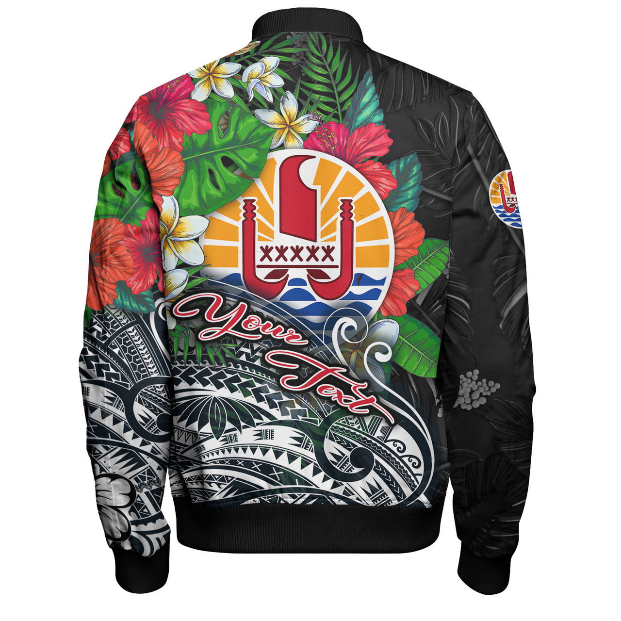 Tahiti Custom Personalised Bomber Jacket Hibiscus And Plumeria With Palm Branches Vintage Style