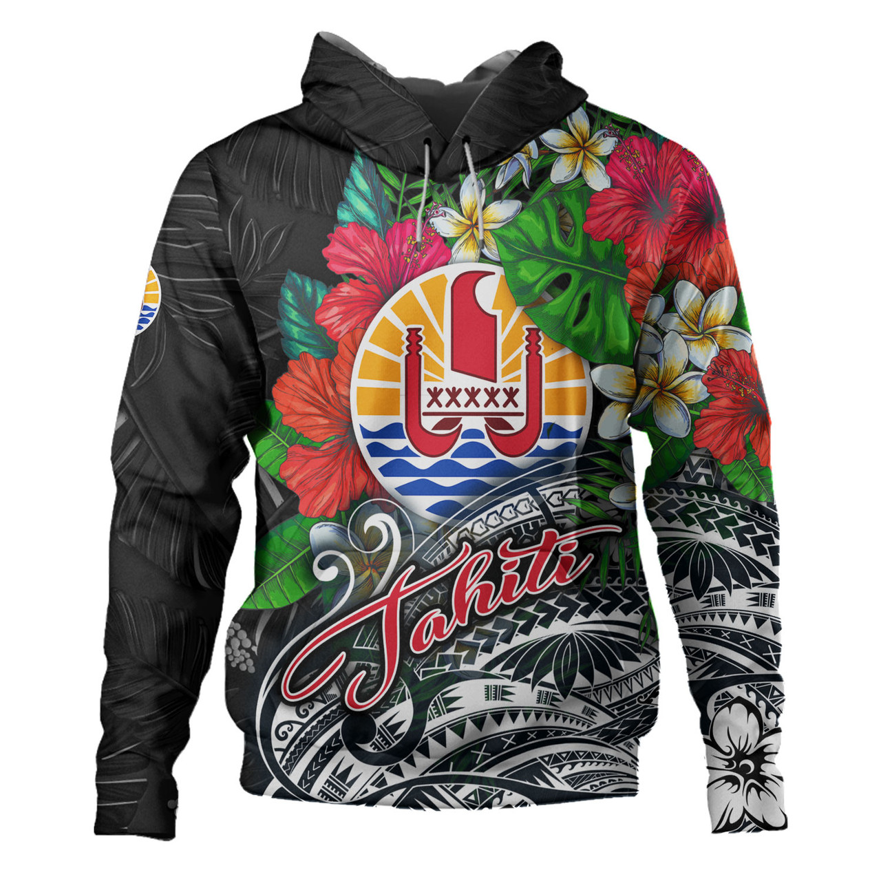 Tahiti Custom Personalised Hoodie Hibiscus And Plumeria With Palm Branches Vintage Style