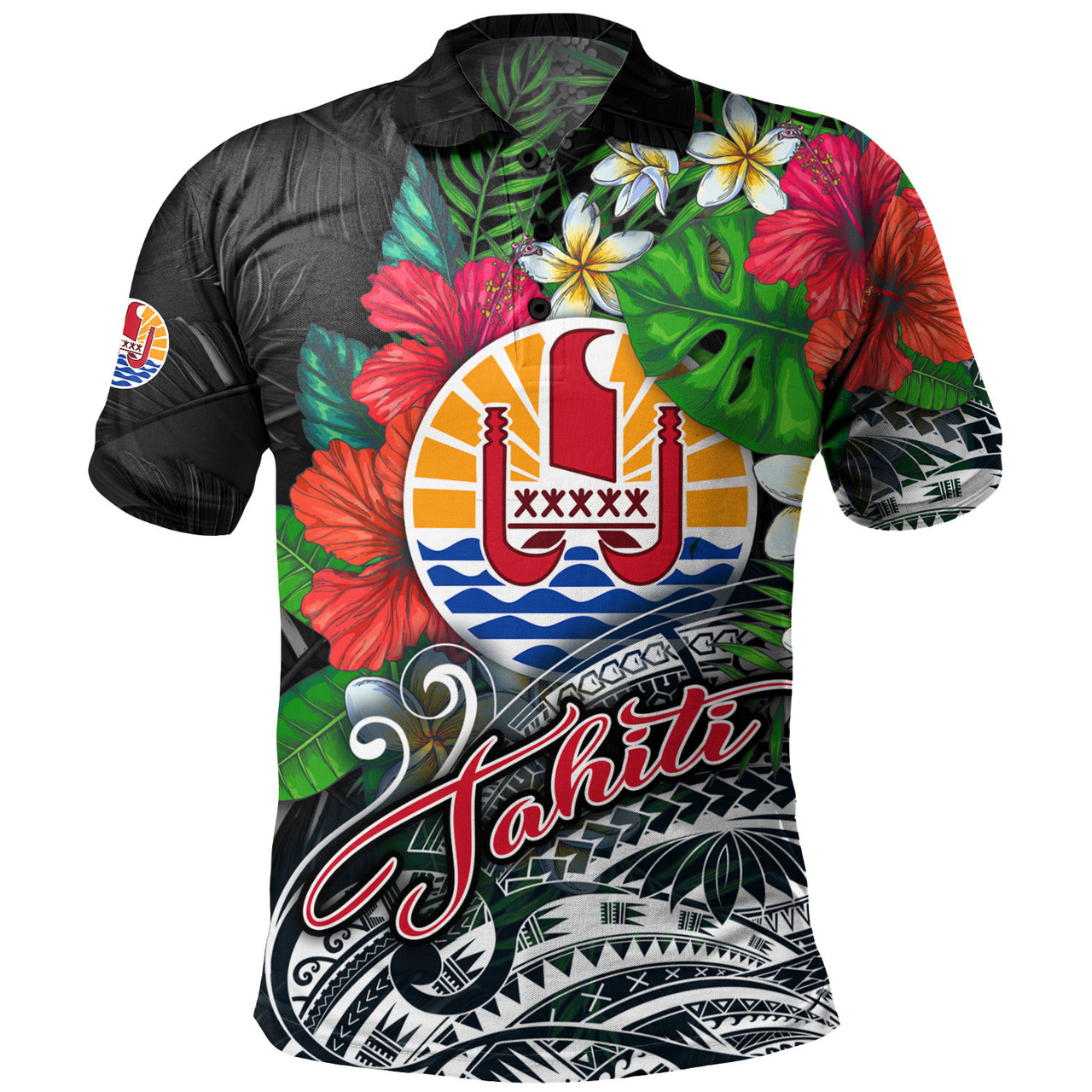 Tahiti Custom Personalised Polo Shirt Hibiscus And Plumeria With Palm Branches Vintage Style