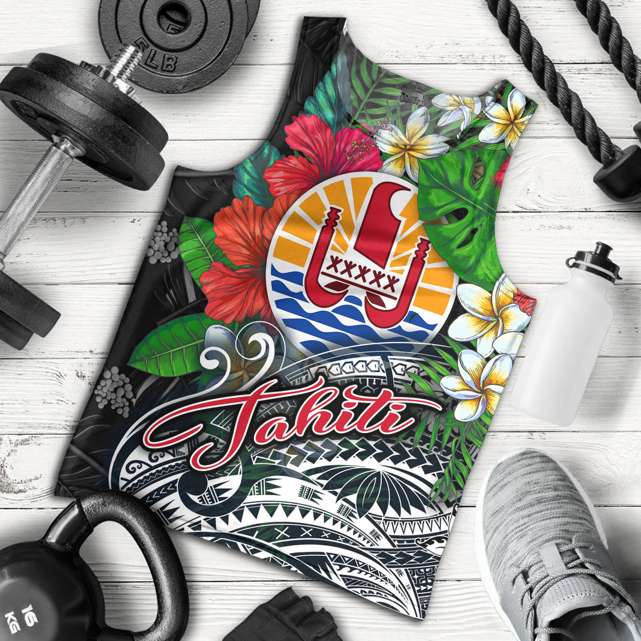 Tahiti Custom Personalised Tank Top Hibiscus And Plumeria With Palm Branches Vintage Style