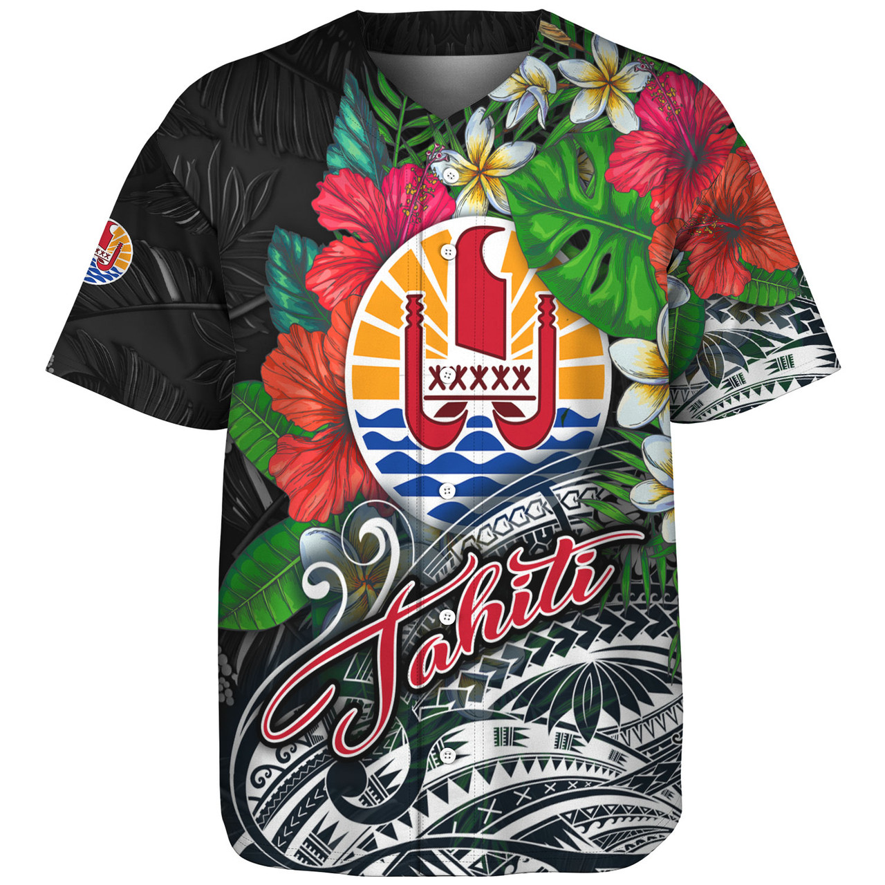 Tahiti Custom Personalised Baseball Shirt Hibiscus And Plumeria With Palm Branches Vintage Style