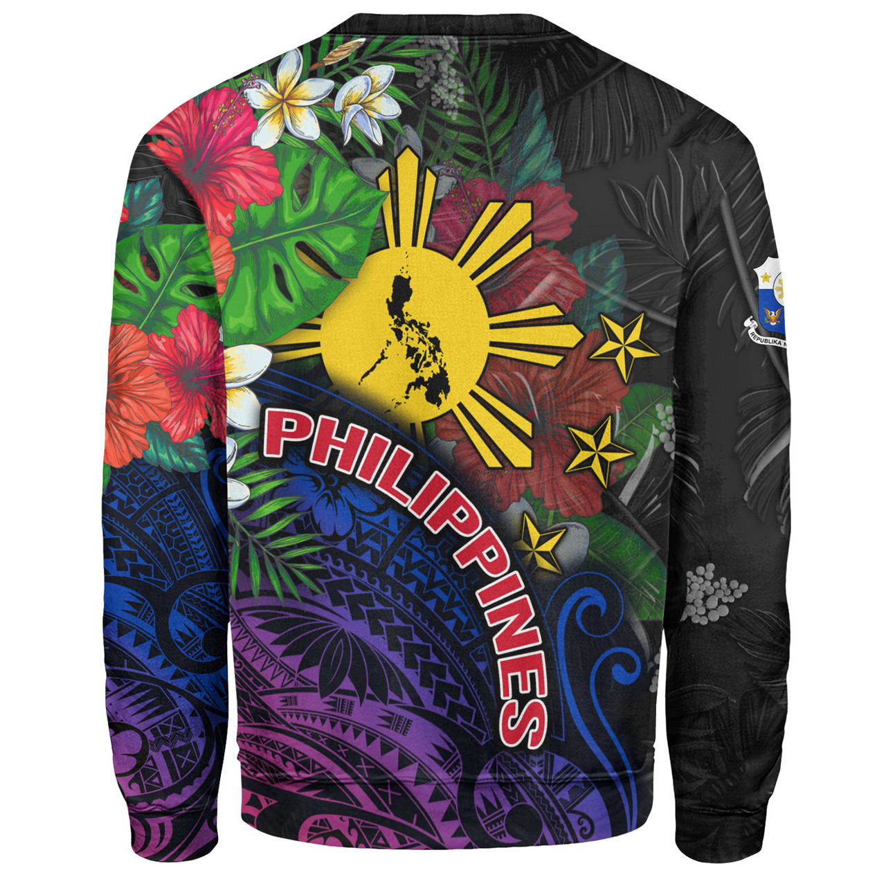 Philippines Filipinos Custom Personalised Sweatshirt Hibiscus And Plumeria With Palm Branches Vintage Style