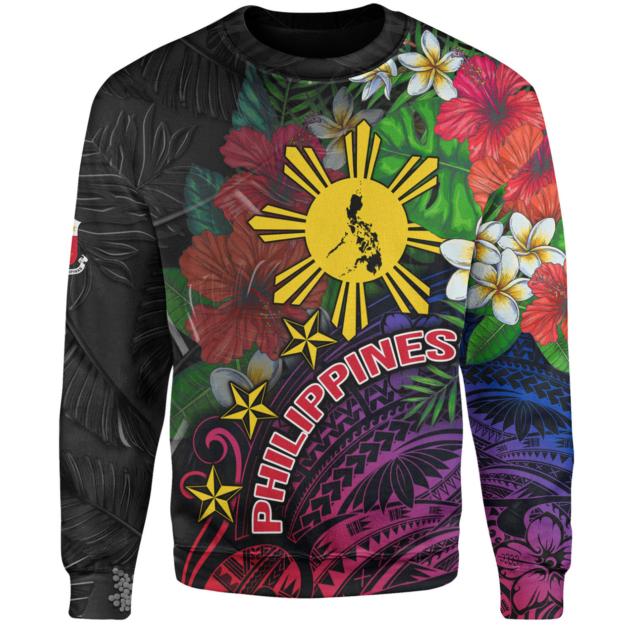 Philippines Filipinos Custom Personalised Sweatshirt Hibiscus And Plumeria With Palm Branches Vintage Style