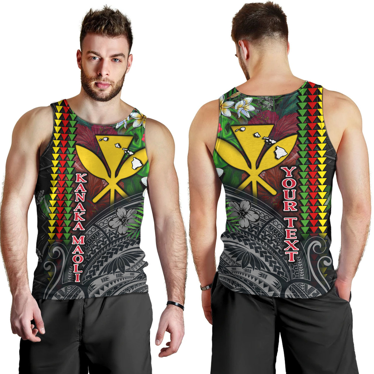 Hawaii Custom Personalised Tank Top Hibiscus And Plumeria With Palm Branches Vintage Style