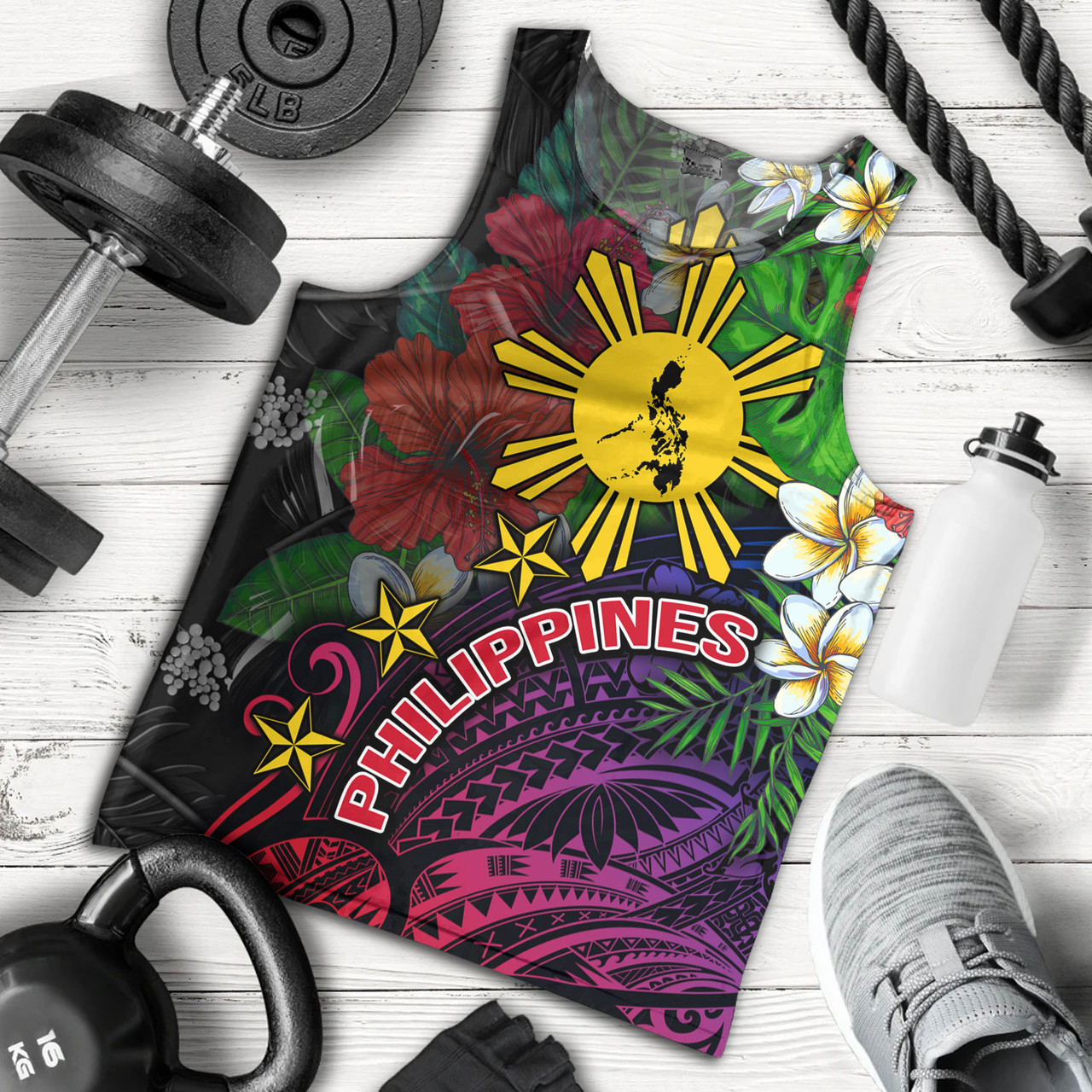 Philippines Filipinos Custom Personalised Tank Top Hibiscus And Plumeria With Palm Branches Vintage Style