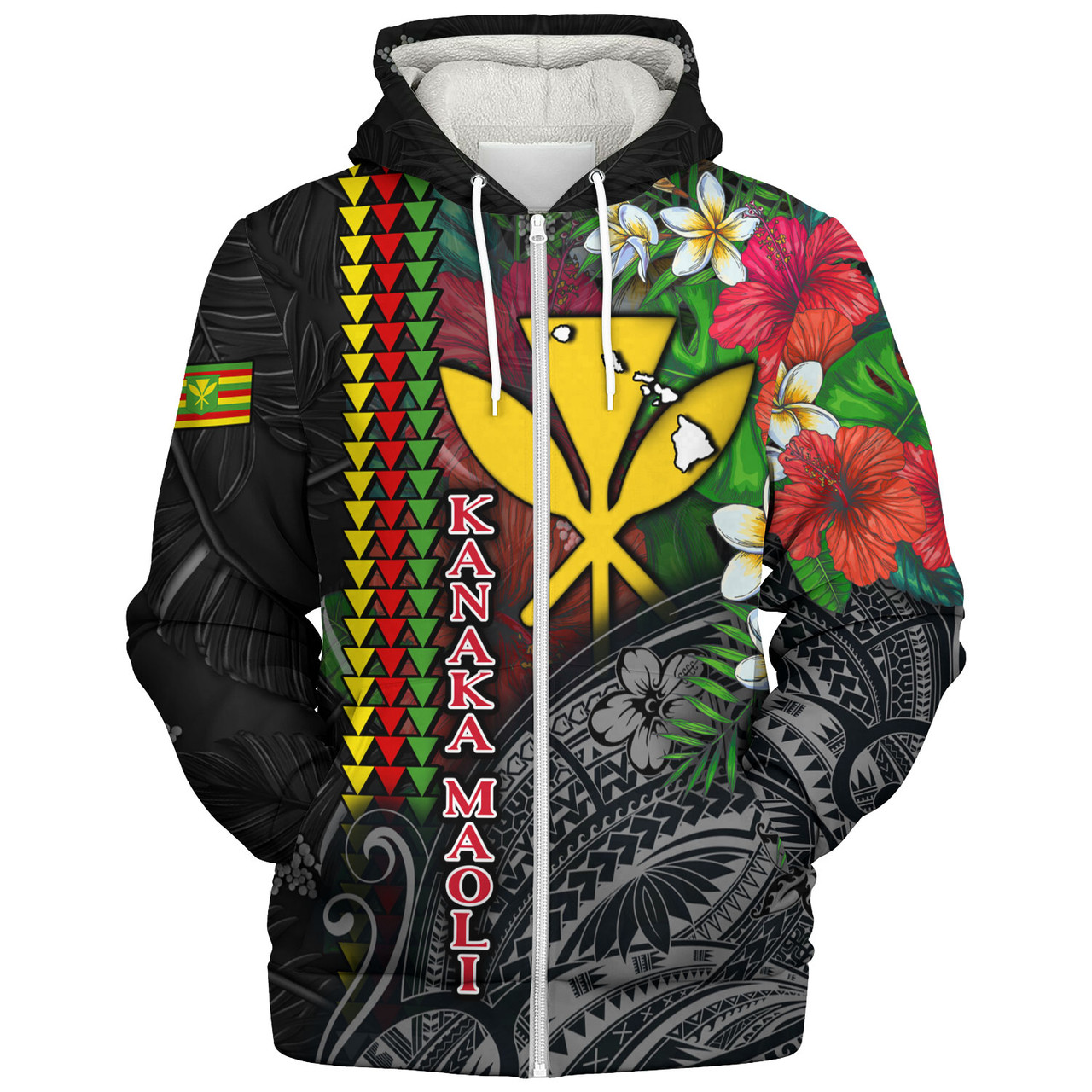 Hawaii Custom Personalised Sherpa Hoodie Hibiscus And Plumeria With Palm Branches Vintage Style