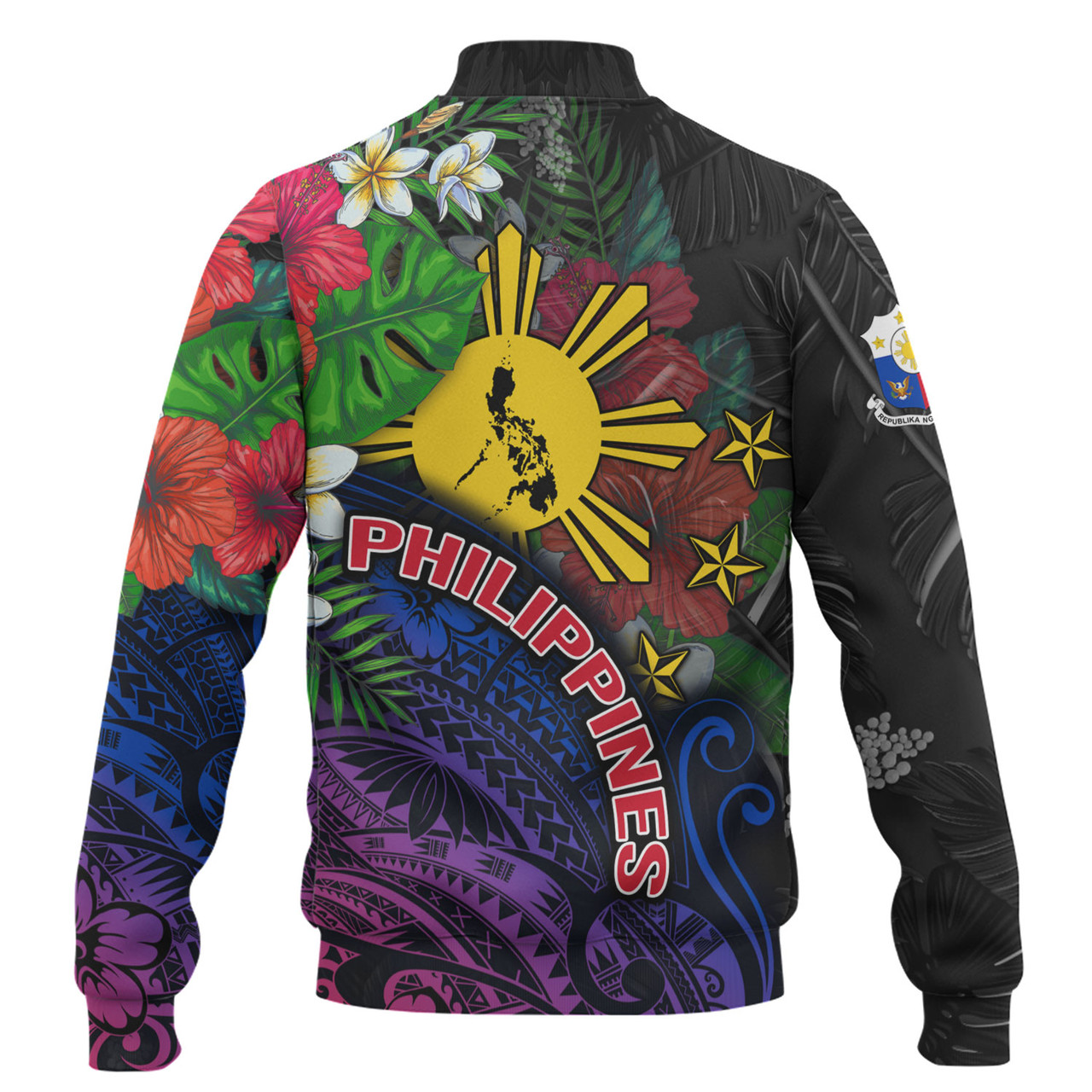 Philippines Filipinos Custom Personalised Baseball Jacket Hibiscus And Plumeria With Palm Branches Vintage Style