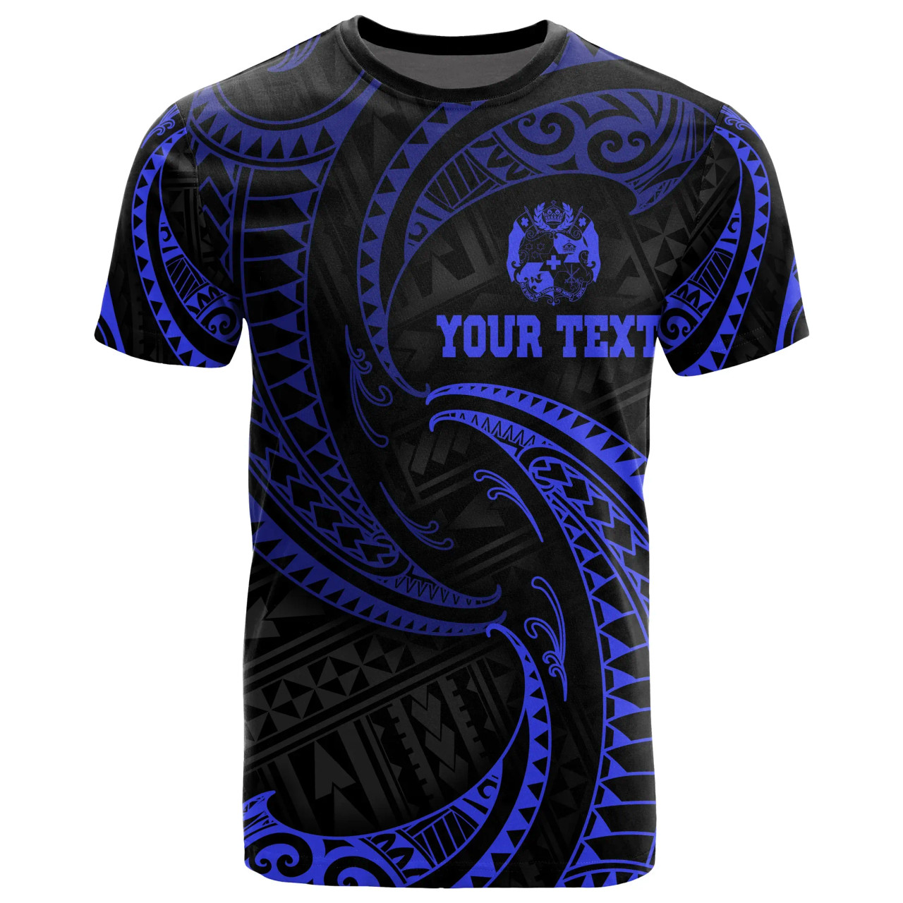 Tonga Polynesian Custom Personalised T-Shirt - Blue Tribal Wave 1