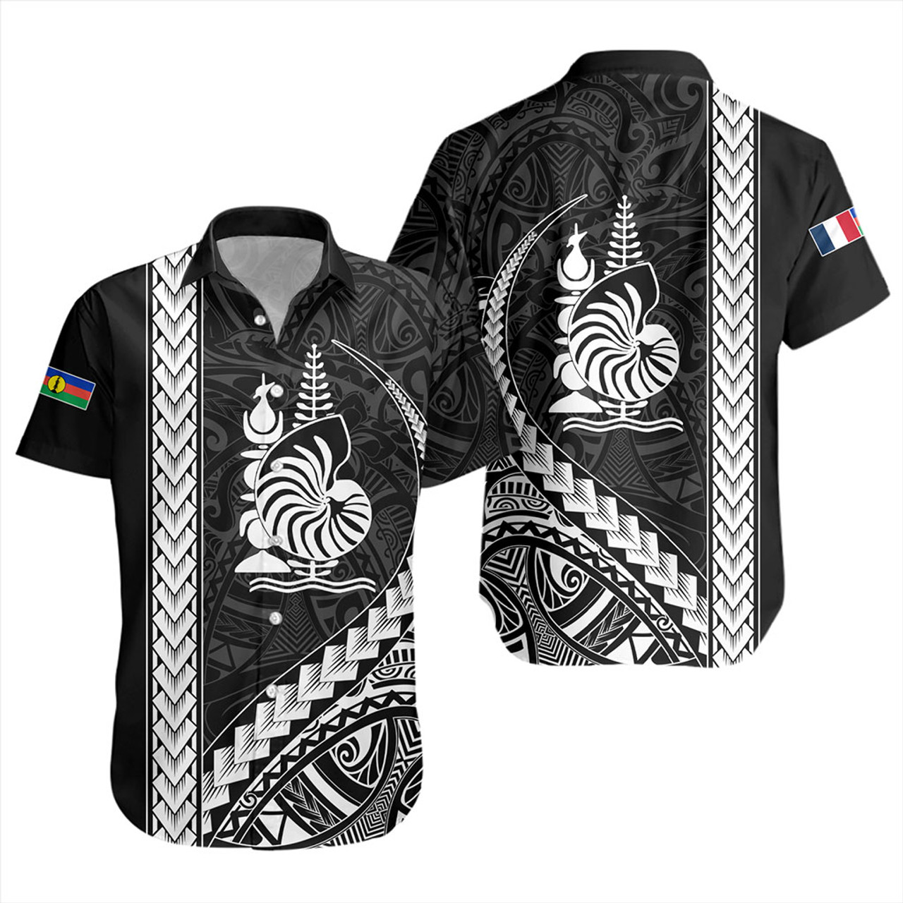 New Caledonia Short Sleeve Shirt Tribal Melanesian Coat Of Arms