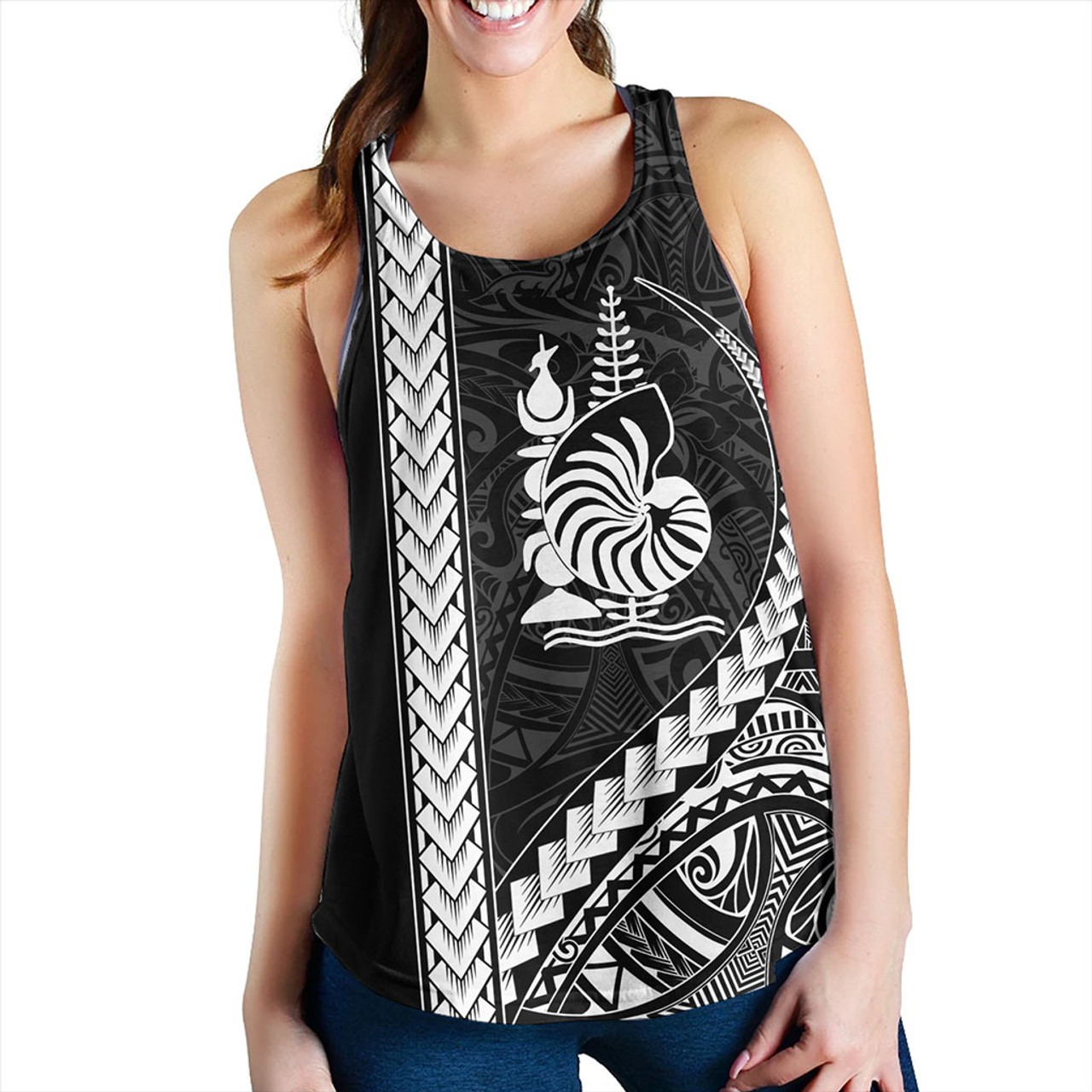 New Caledonia Women Tank Tribal Melanesian Coat Of Arms