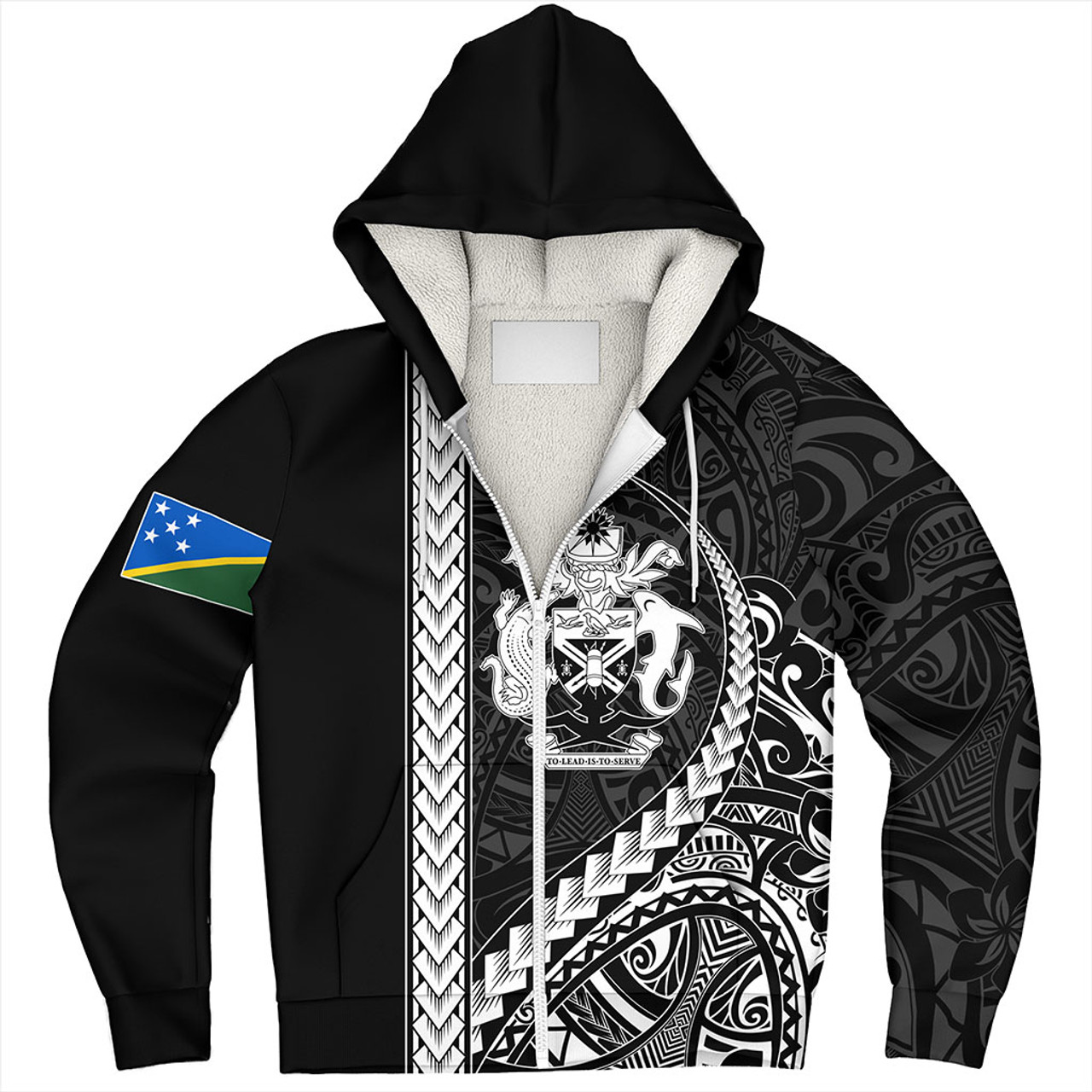 Solomon Islands Sherpa Hoodie Tribal Melanesian Coat Of Arms