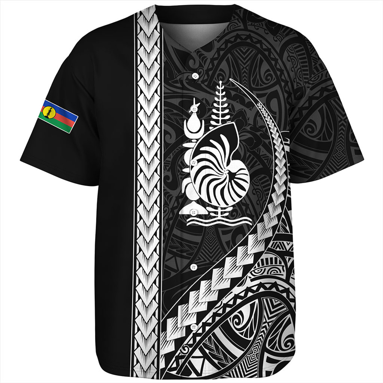 New Caledonia Baseball Shirt Tribal Melanesian Coat Of Arms
