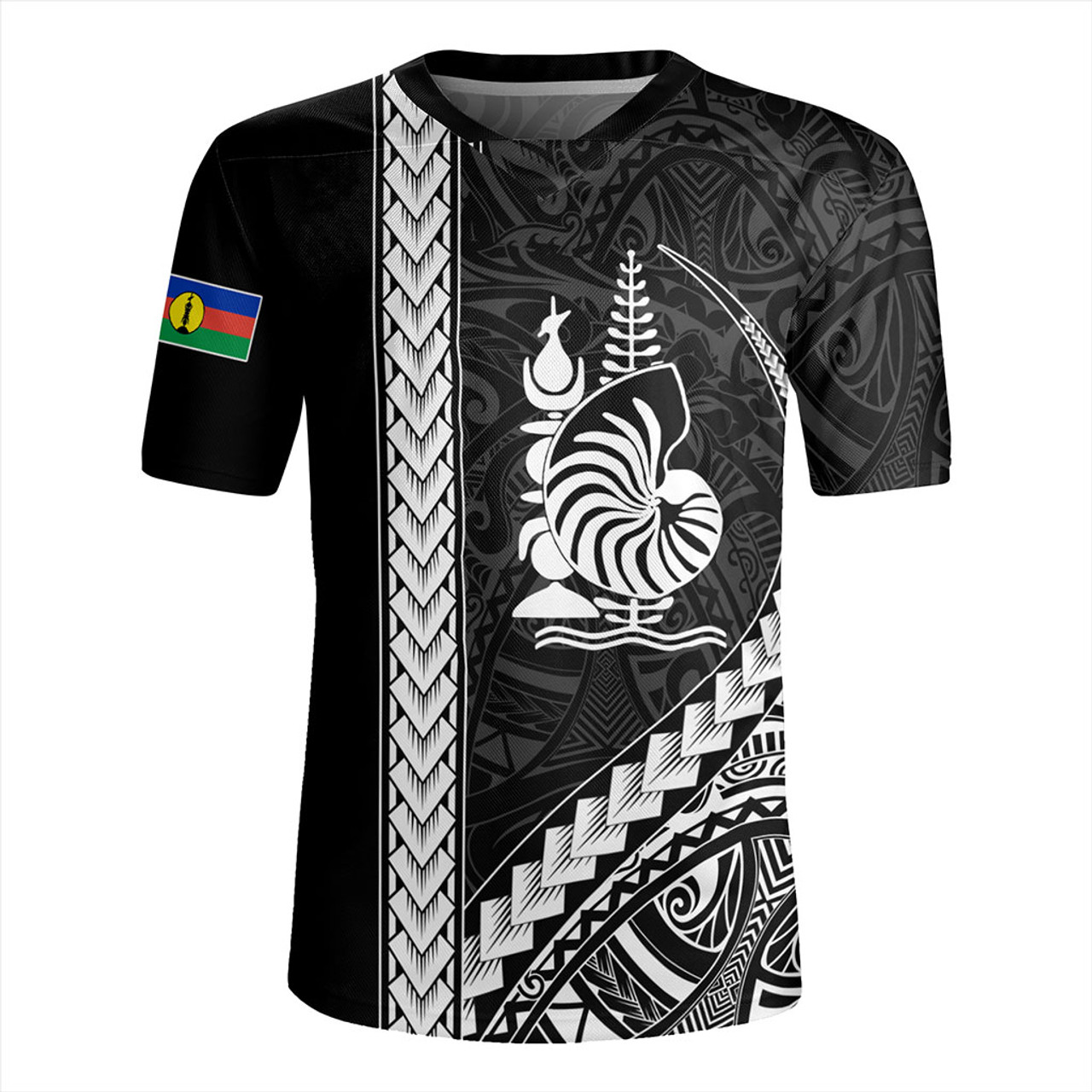 New Caledonia Rugby Jersey Tribal Melanesian Coat Of Arms