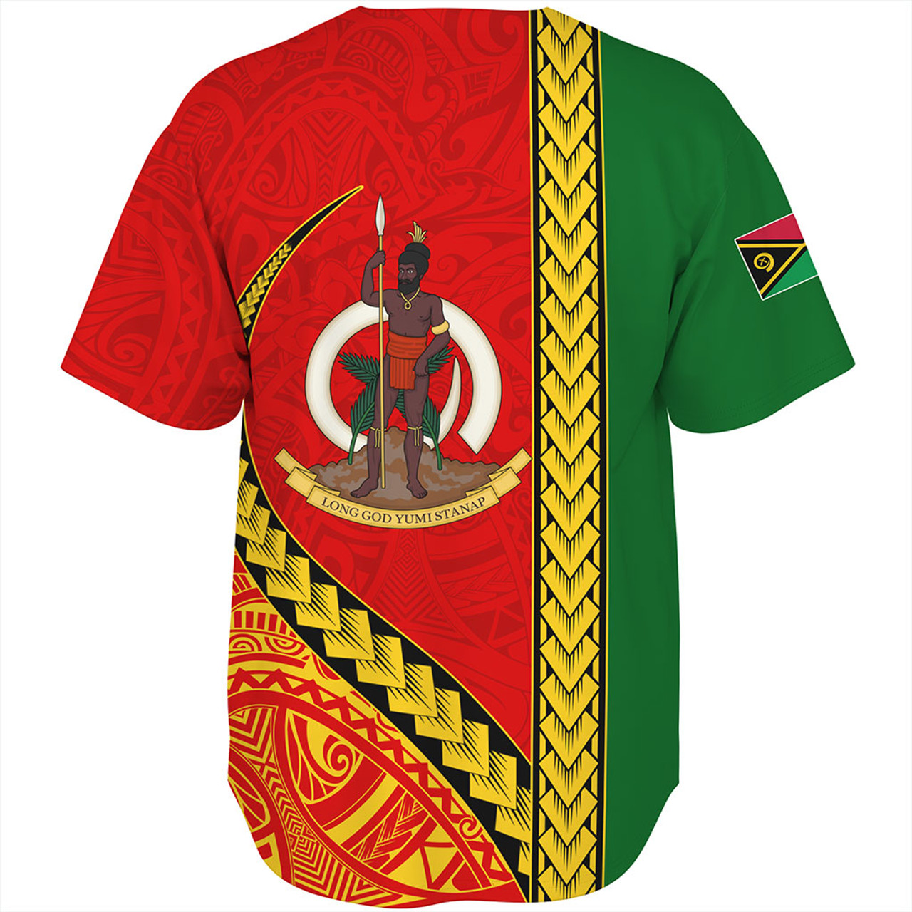 Vanuatu Baseball Shirt Tribal Melanesian Flag And Coat Of Arms