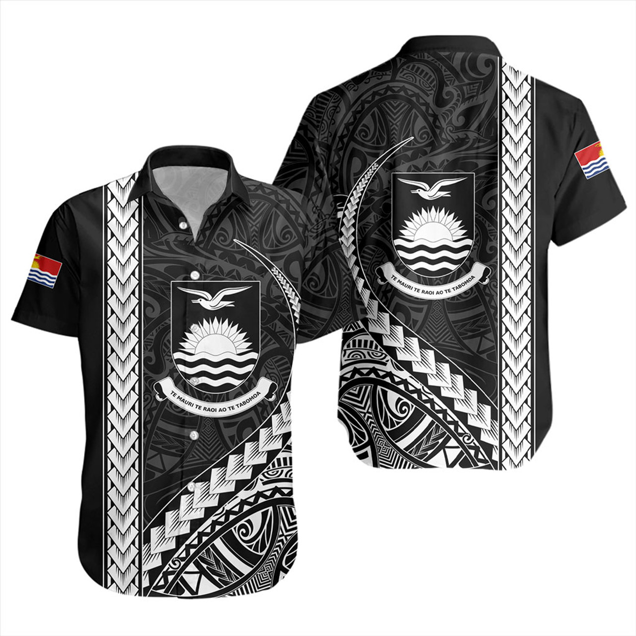 Kiribati Short Sleeve Shirt Tribal Micronesian Coat Of Arms