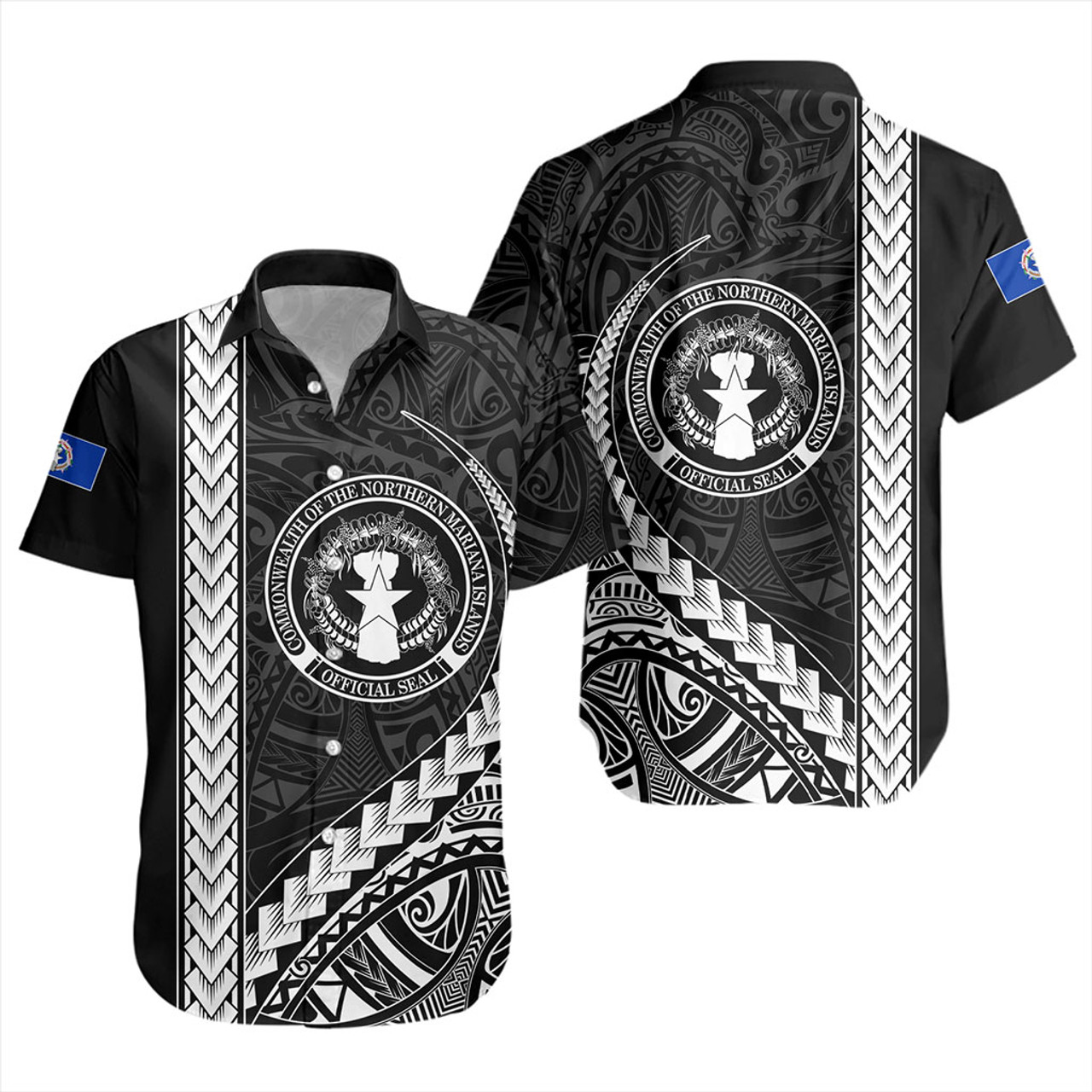 Northern Mariana Islands Short Sleeve Shirt Tribal Micronesian Coat Of Arms