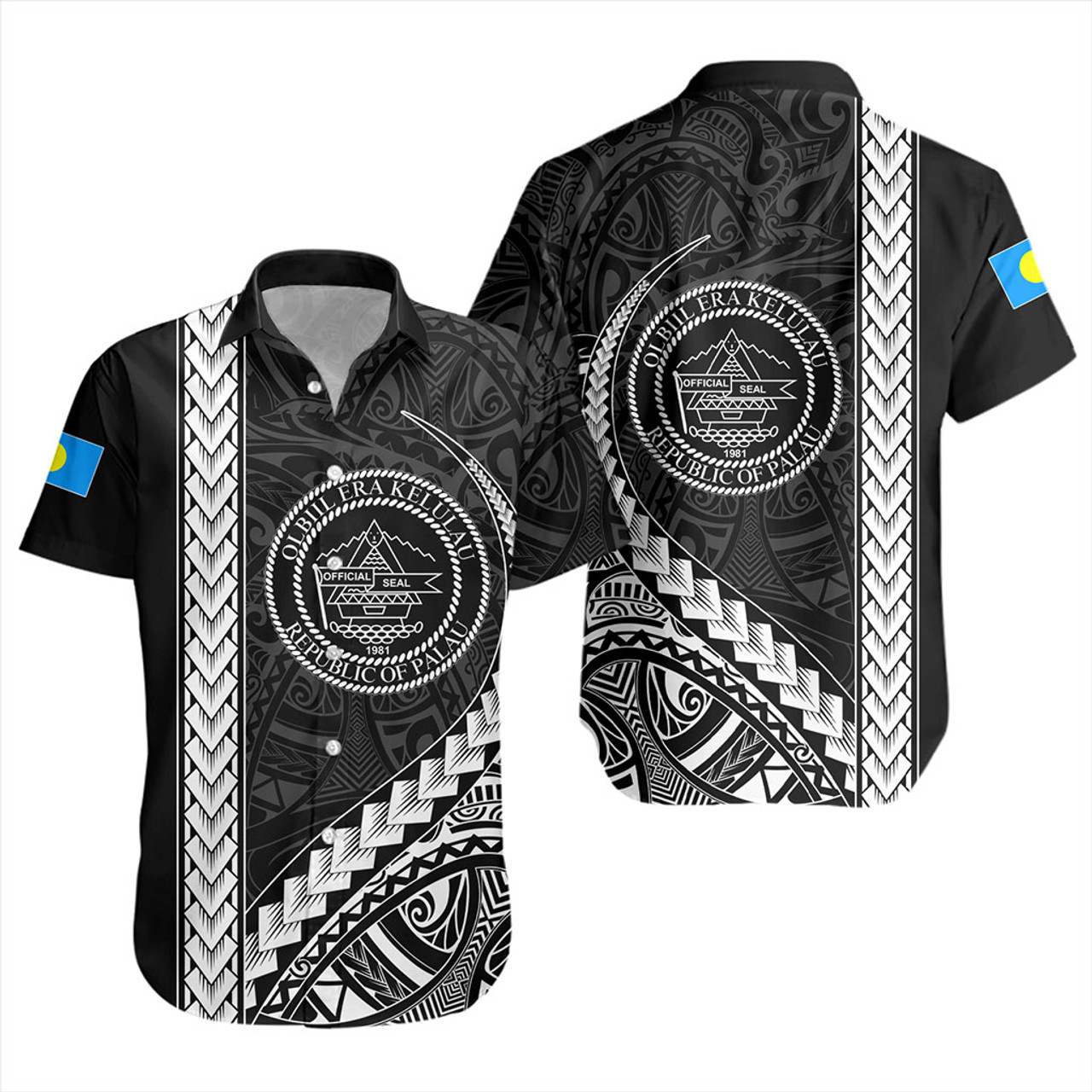 Palau Short Sleeve Shirt Tribal Micronesian Coat Of Arms