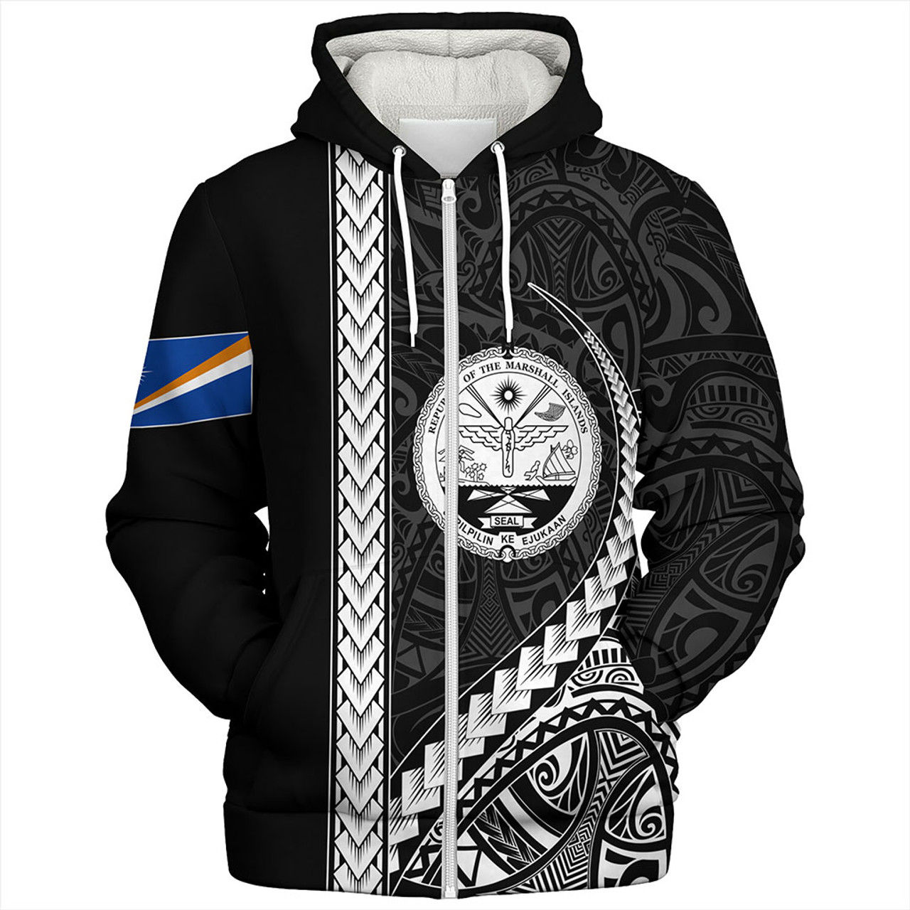 Marshall Islands Sherpa Hoodie Tribal Micronesian Coat Of Arms