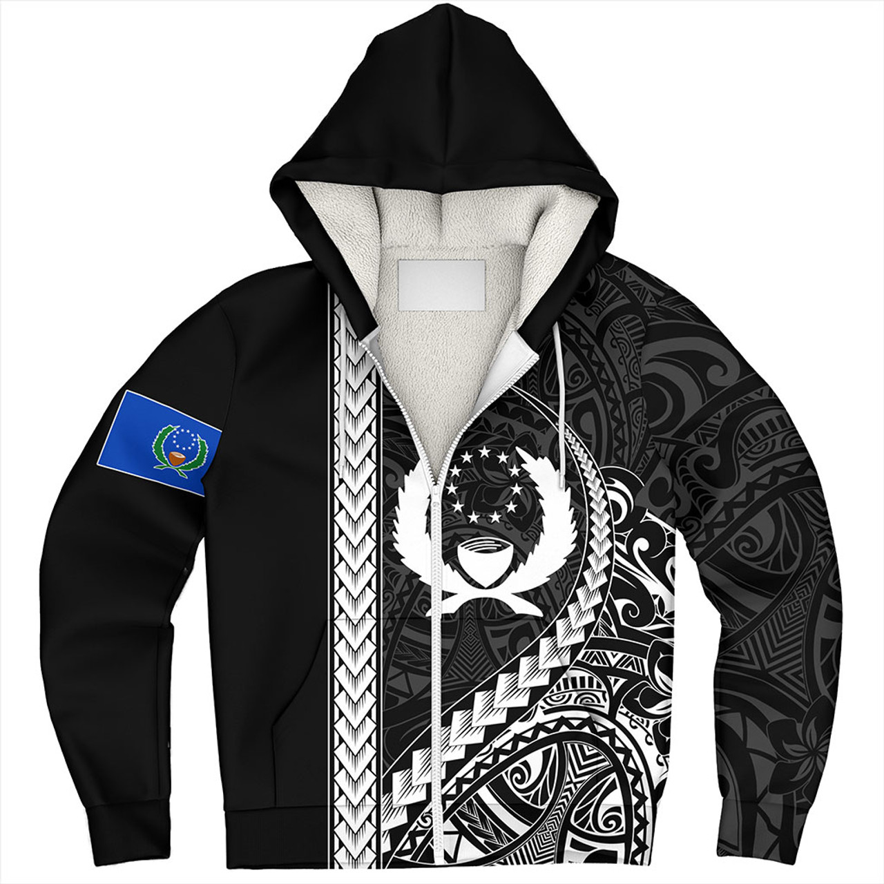 Pohnpei State Sherpa Hoodie Tribal Micronesian Coat Of Arms