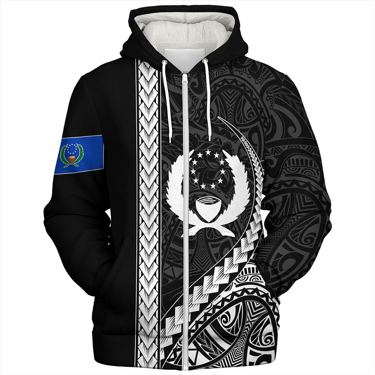 Pohnpei State Sherpa Hoodie Tribal Micronesian Coat Of Arms