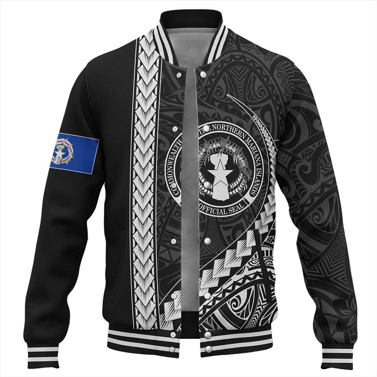 Northern Mariana Islands Baseball Jacket Tribal Micronesian Coat Of Arms