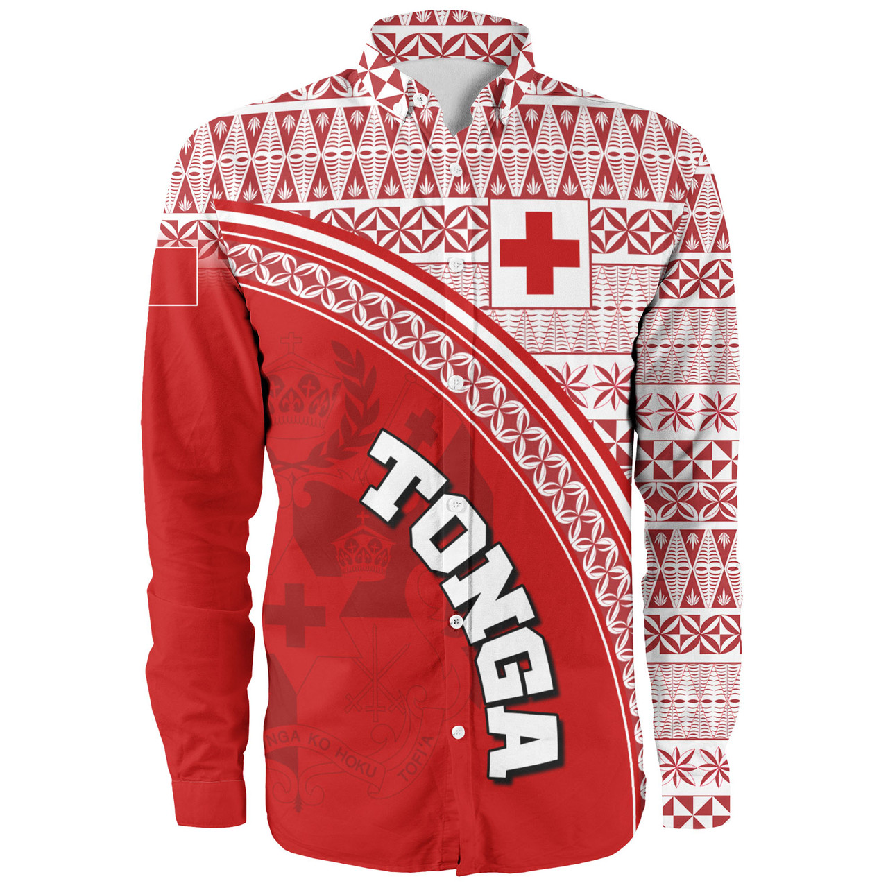 Tonga Custom Personalised Long Sleeve Shirt Tongan Ngatu Pattern Curve Style