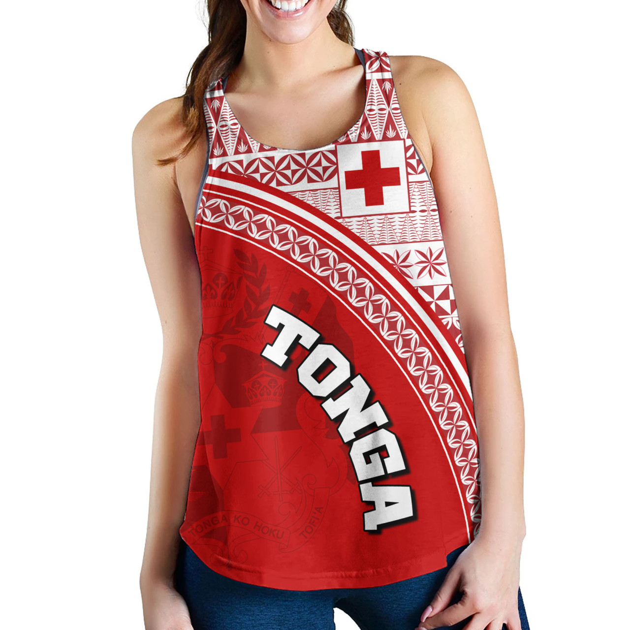 Tonga Custom Personalised Women Tank Tongan Ngatu Pattern Curve Style