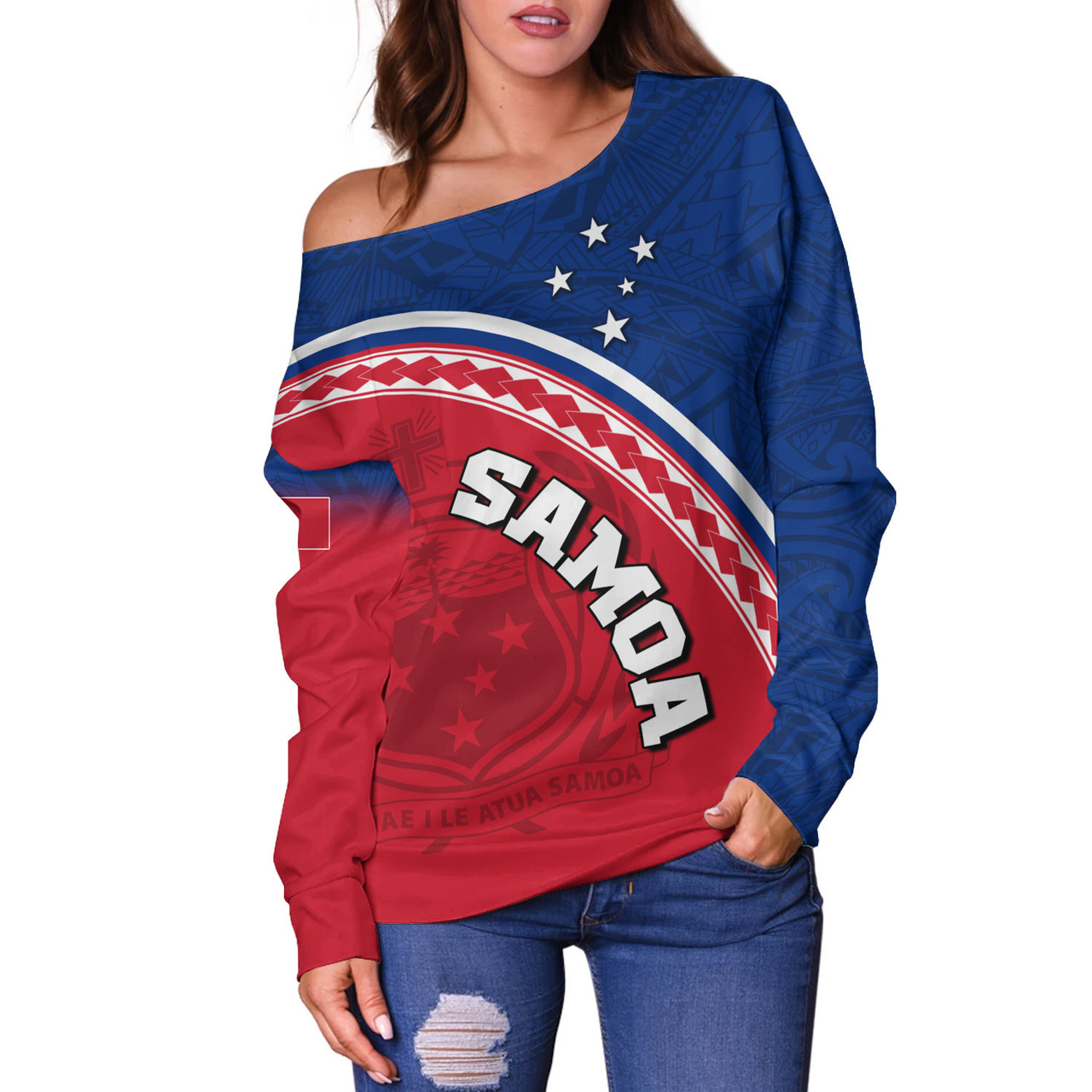 Samoa Custom Personalised Off Shoulder Sweatshirt Polynesian Tribal Patterns Curve Style