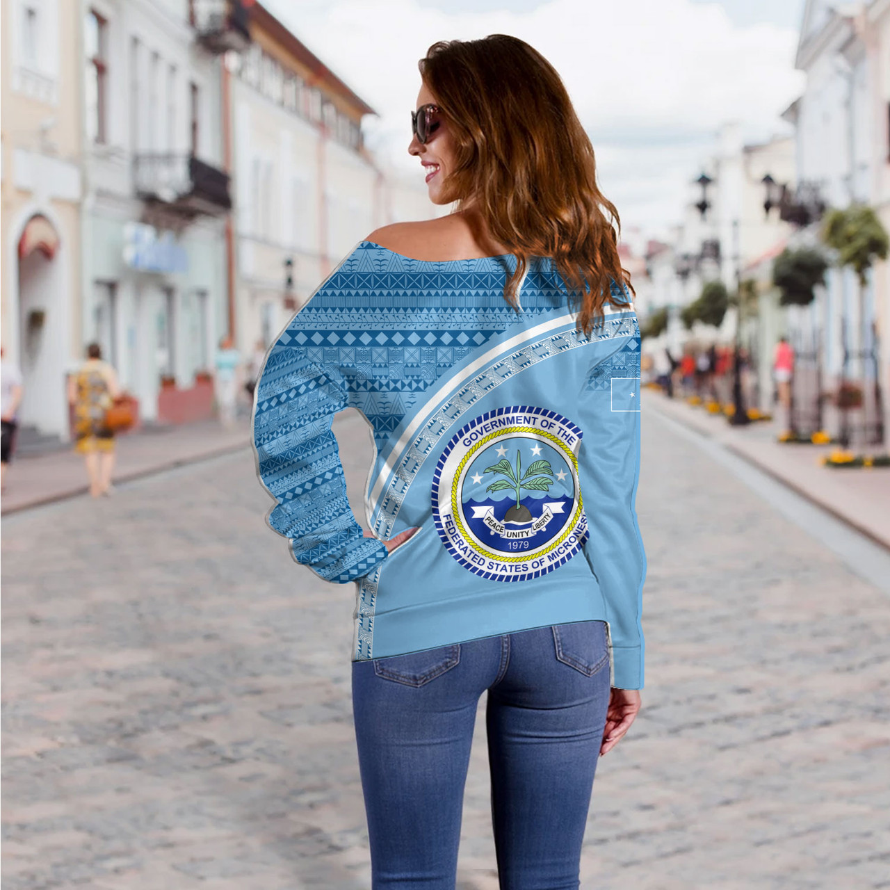 Federated States Of Micronesia Custom Personalised Off Shoulder Sweatshirt Micronesia Tribal Patterns Curve Style