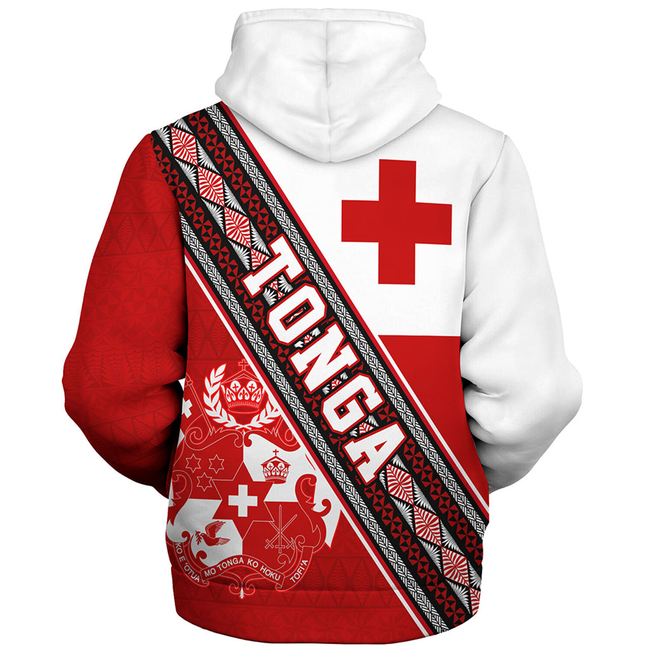 Tonga Sherpa Hoodie Ngatu Flag And Coat Of Arms