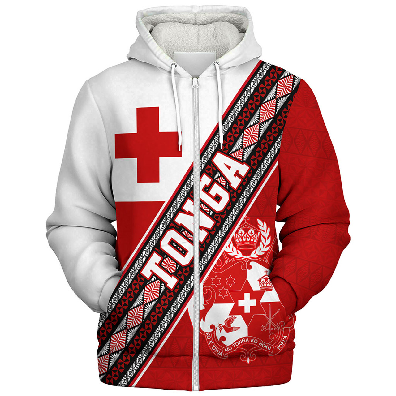 Tonga Sherpa Hoodie Ngatu Flag And Coat Of Arms