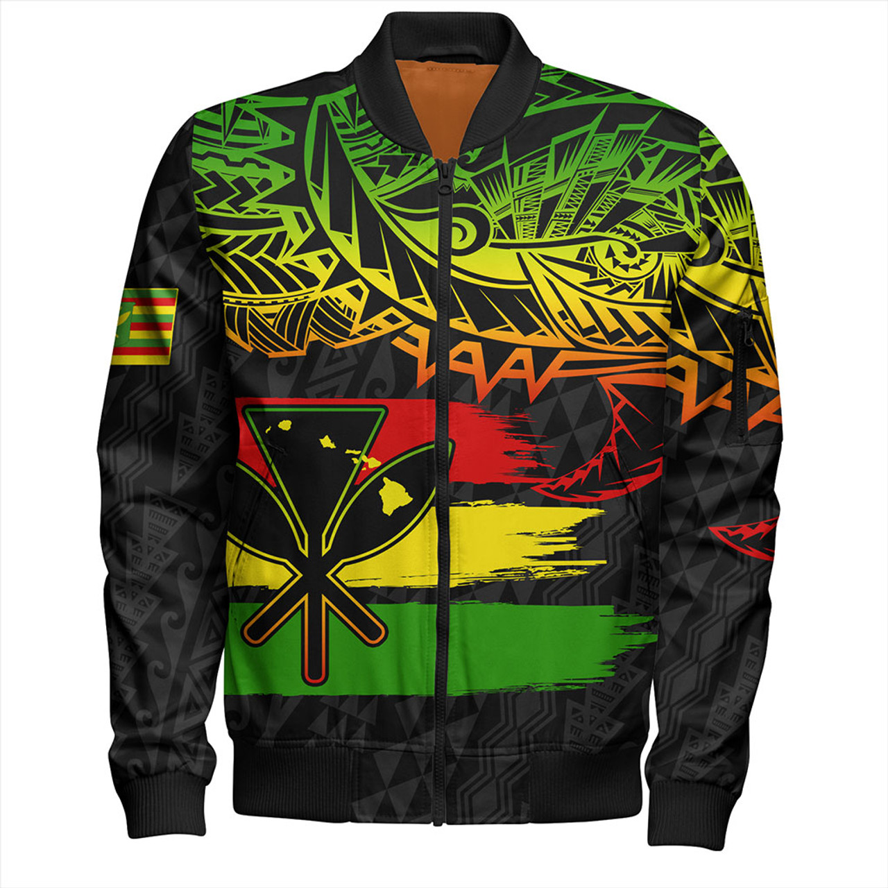 Hawaii Bomber Jacket Kanaka Maoli Tribal Polynesian Grunge Flag