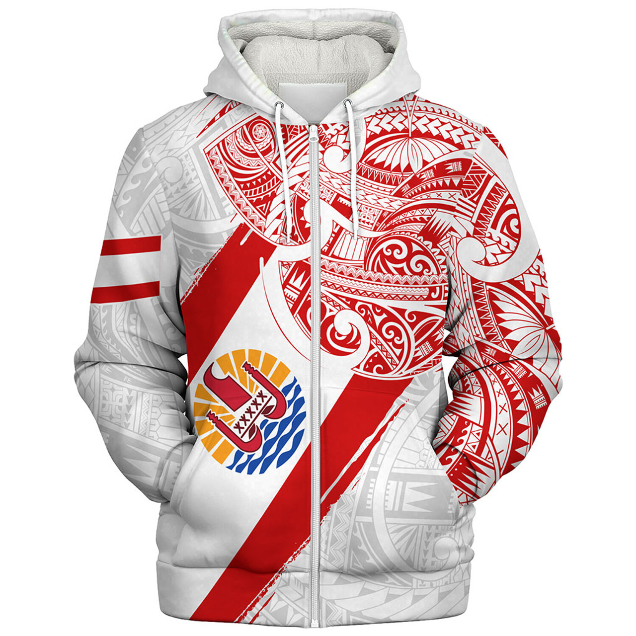 Tahiti Sherpa Hoodie Tribal Traditional Flag