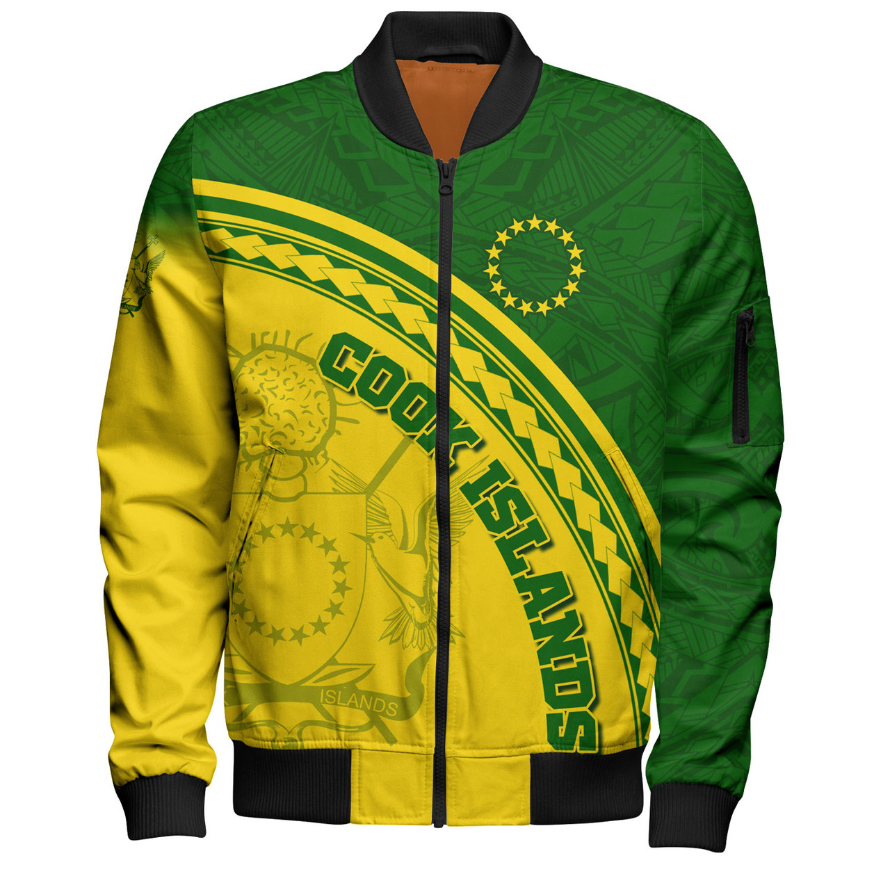 Cook Islands Custom Personalised Bomber Jacket Polynesian Tribal Patterns Curve Style