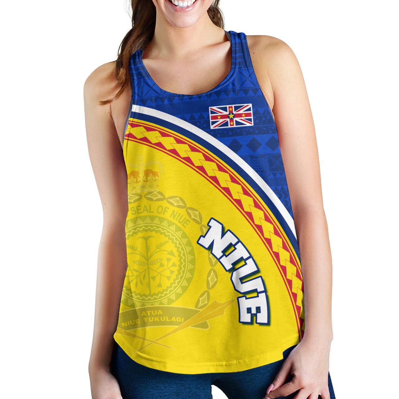 Niue Custom Personalised Women Tank Niue Patterns Hiapo Curve Style