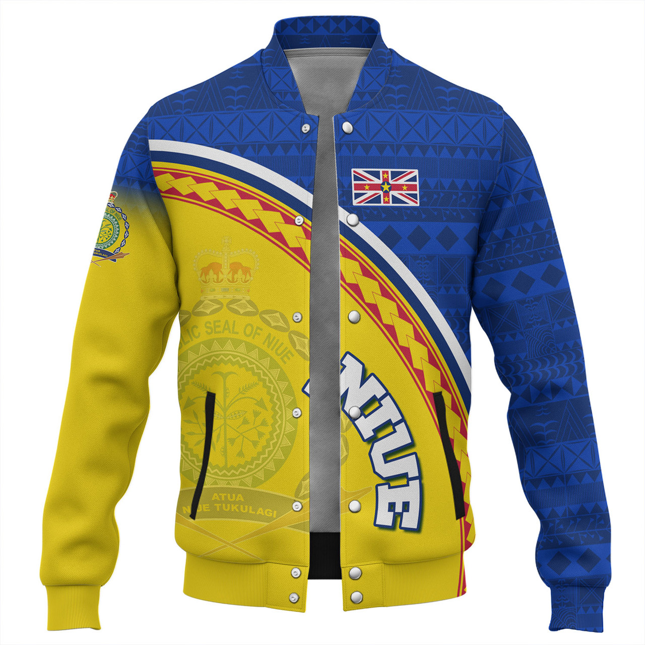 Niue Custom Personalised  Baseball Jacket Niue Patterns Hiapo Curve Style