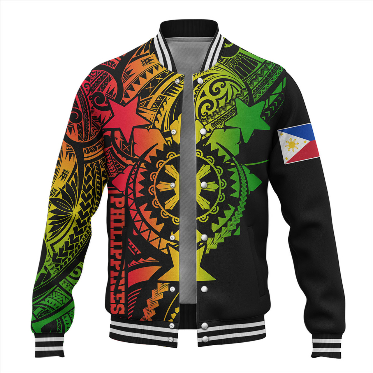 Philippines Filipinos Baseball Jacket - Proud To Be Filipino Tribal Sun Batok Reggae Style